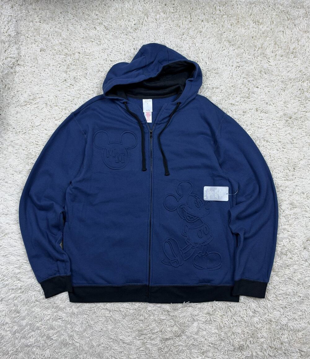Disney Store Mickey Mouse Embossed Full Zip Hoodie Mens 2XL Navy Blue NWT